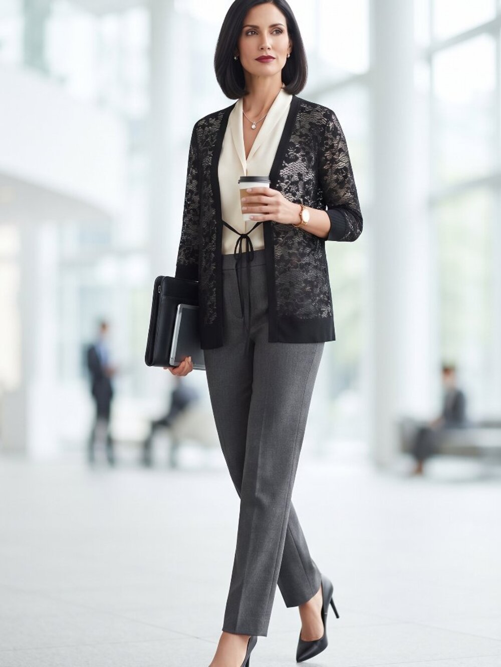 Exclusively MISOOK Cardigan Blazer Lace S M Open Ties Black White Academia New